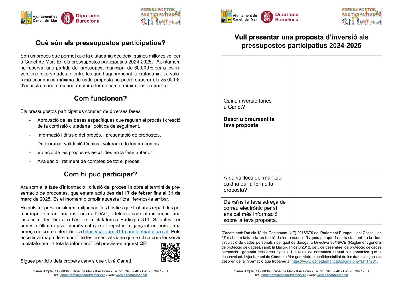 Fitxa per presentar propostes.