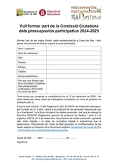 Fitxa presentació candidatura per la comissió ciutadana i política de seguiment del procés.